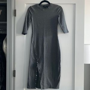 Theory Fitted Ribbed Cotton 3/4 Slv Dress w/ Side Slit (P)